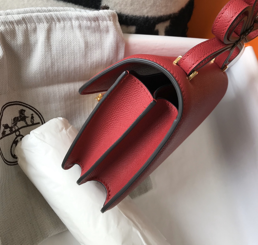 Replica Hermes Constance Bag Epsom Dark Red Lipstick Wiht Gold 19cm and 23cm