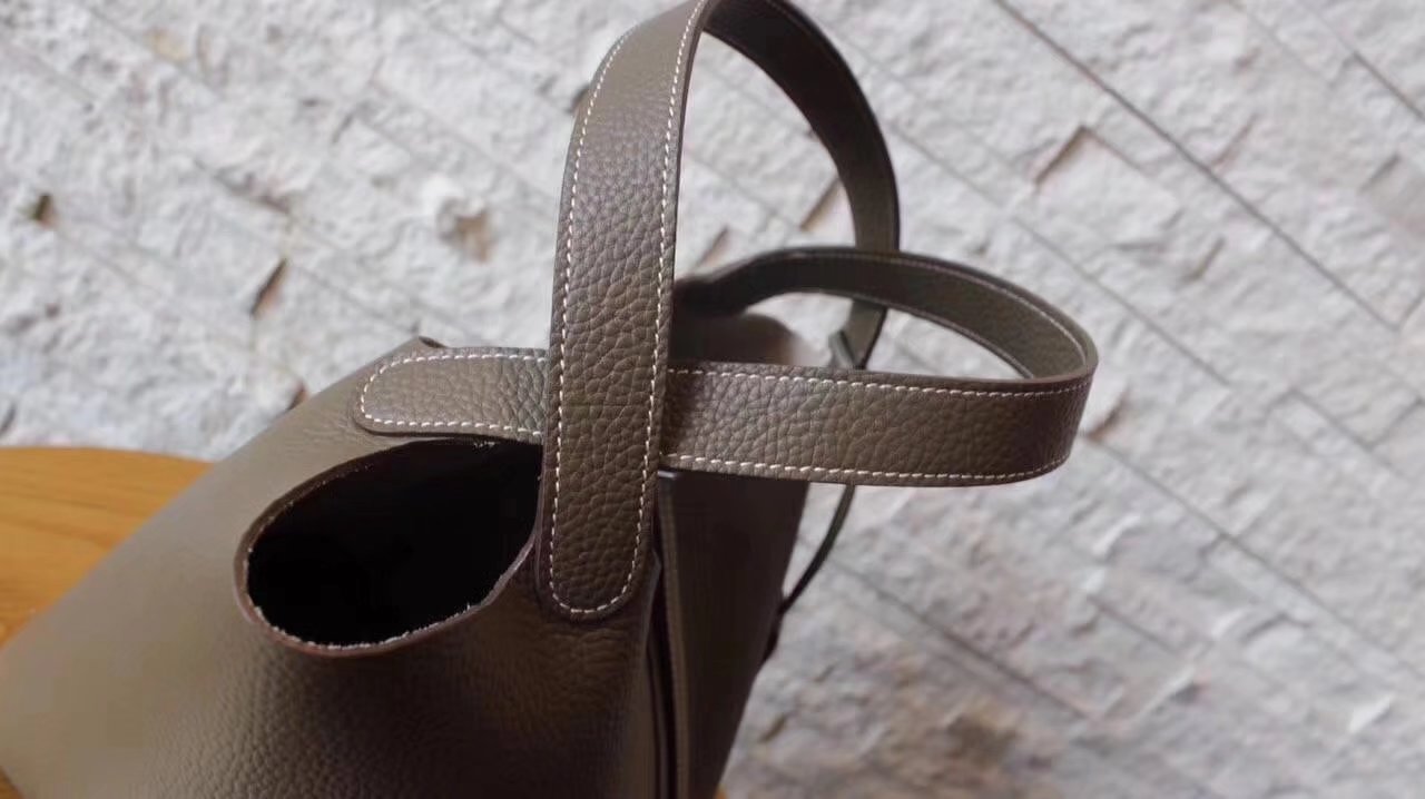 Hermes Picotin Lock Silver Leather Bag Grey