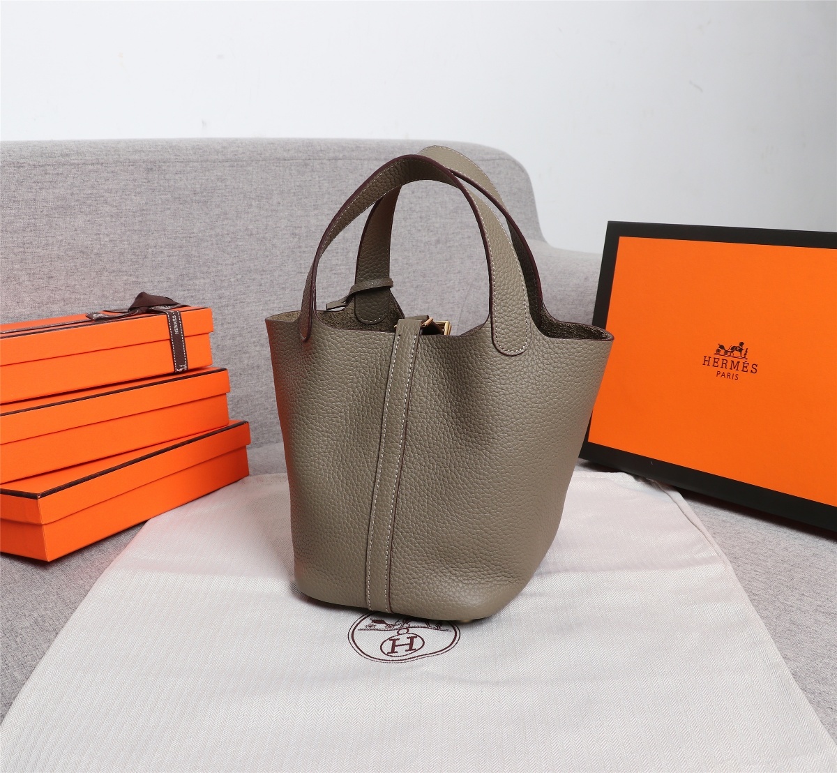 Replica Hermes Picotin Lock Bag 18cm and 22cm Elephant Grey with Gold Hardware