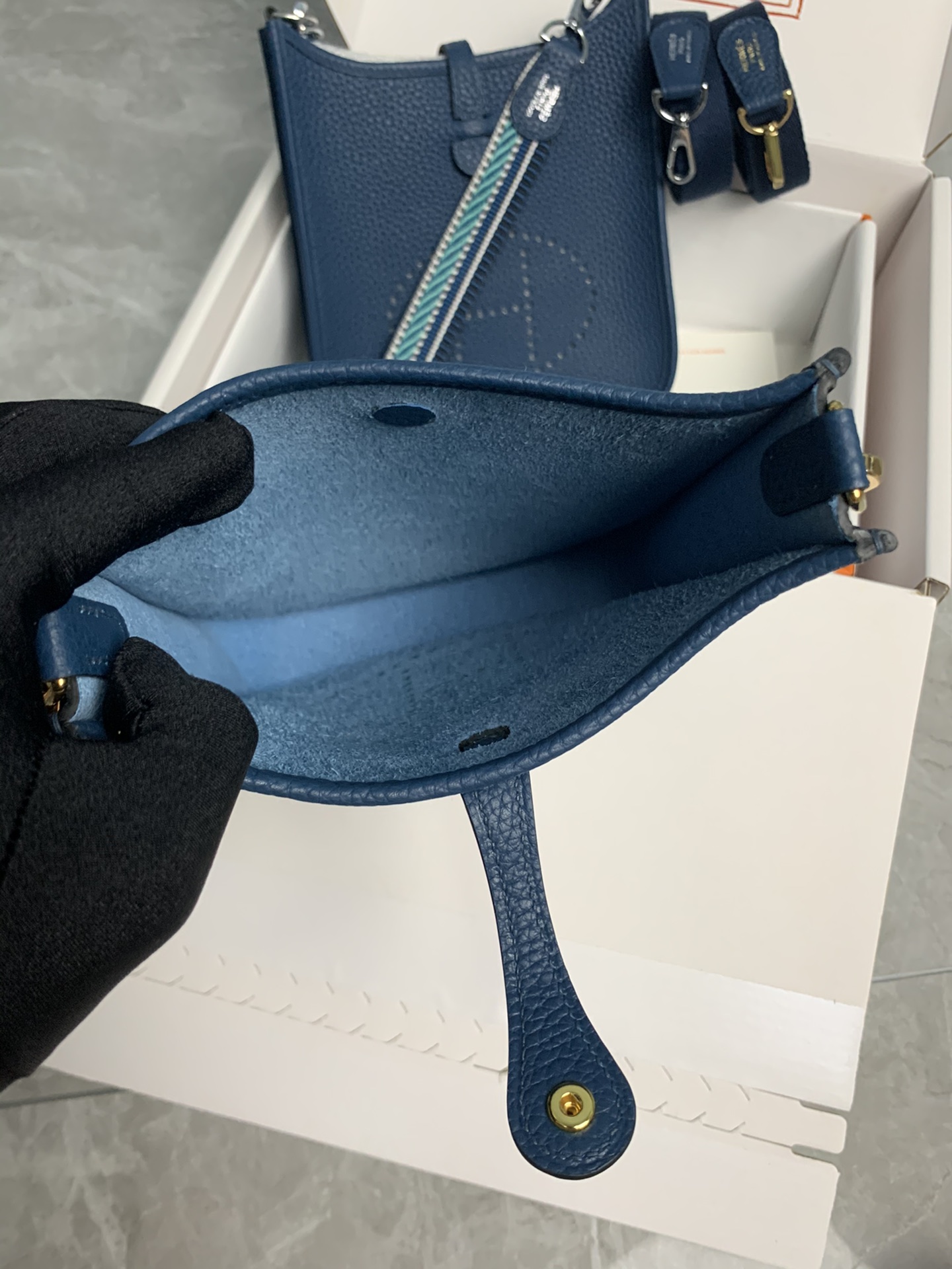 Replica Hermes Evelyne Mini Bag 17cm Original Togo Leather Blue