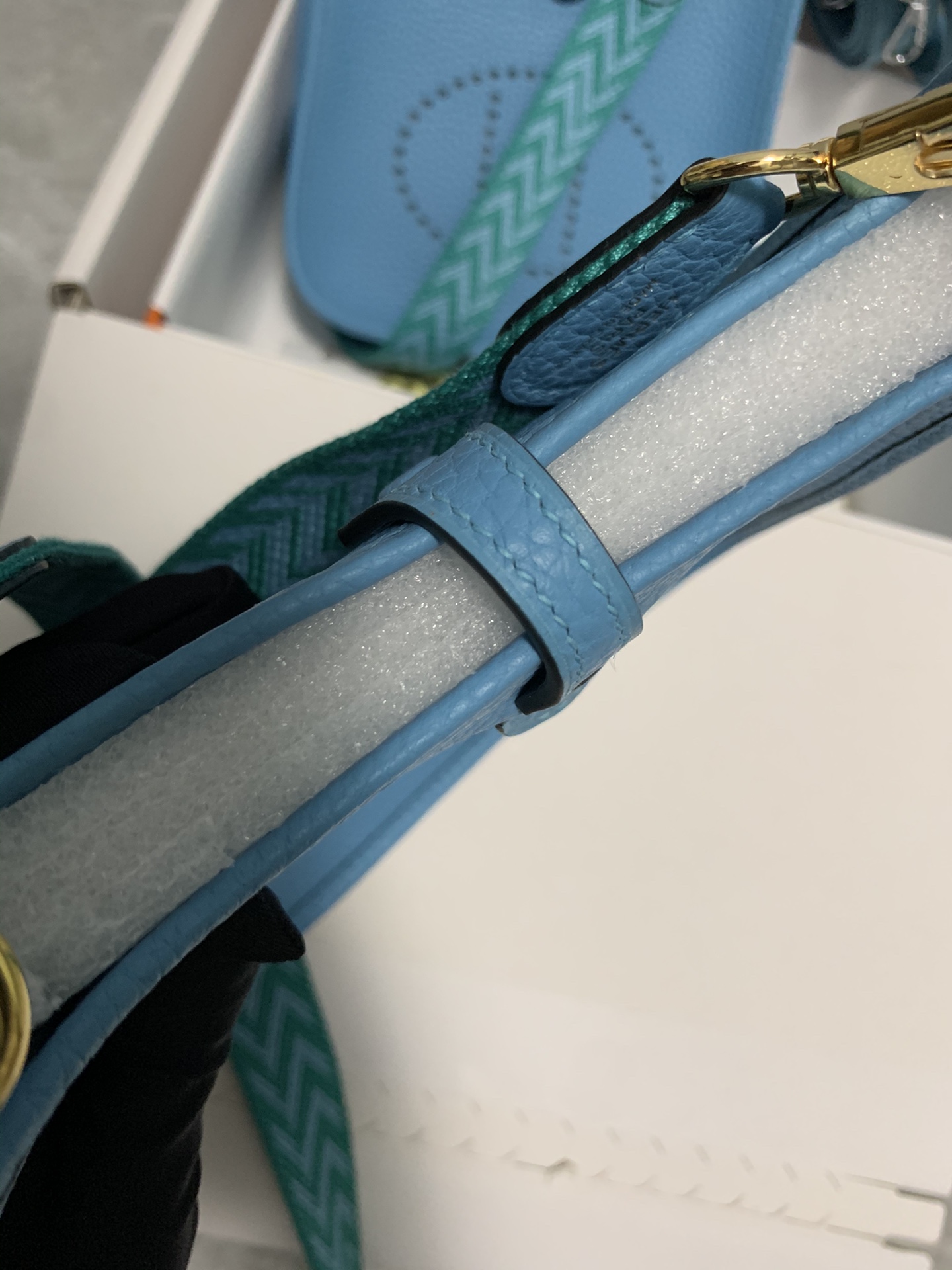 Replica Hermes Evelyne Mini Bag 17cm Original Togo Leather Light Blue-1