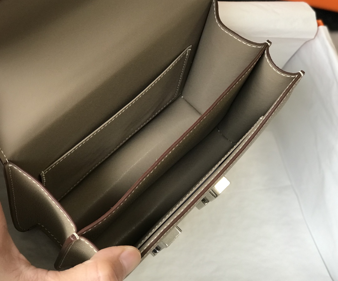 Replica Hermes Constance Bag Epsom Leather Light Gray Wiht White Gold 19cm and 23cm