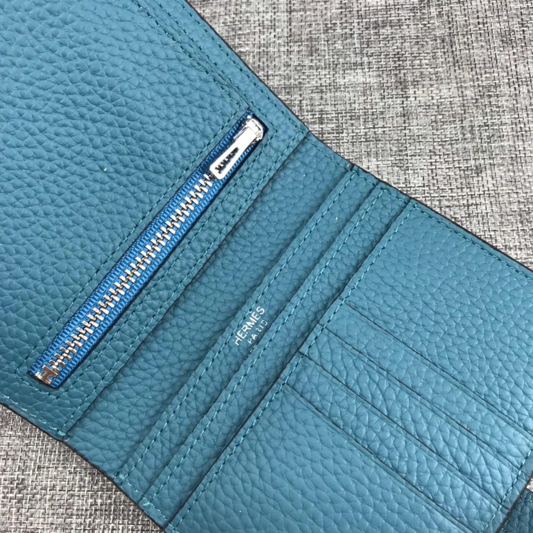 Best Price H5120 Hermes Bearn Short Wallet in Epsom Calfskin Blue