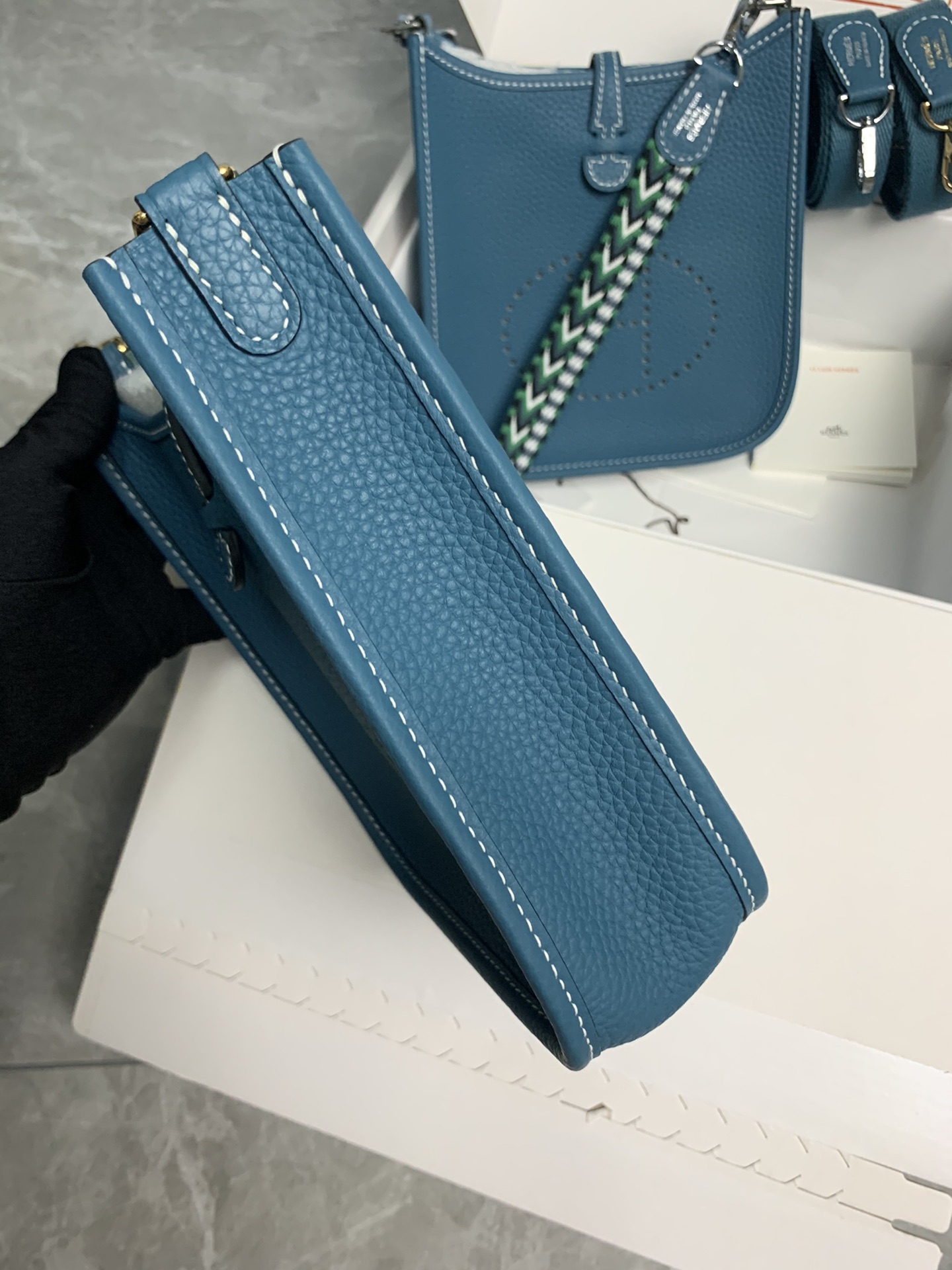 Replica Hermes Evelyne Mini Bag 17cm Original Togo Leather Light Blue