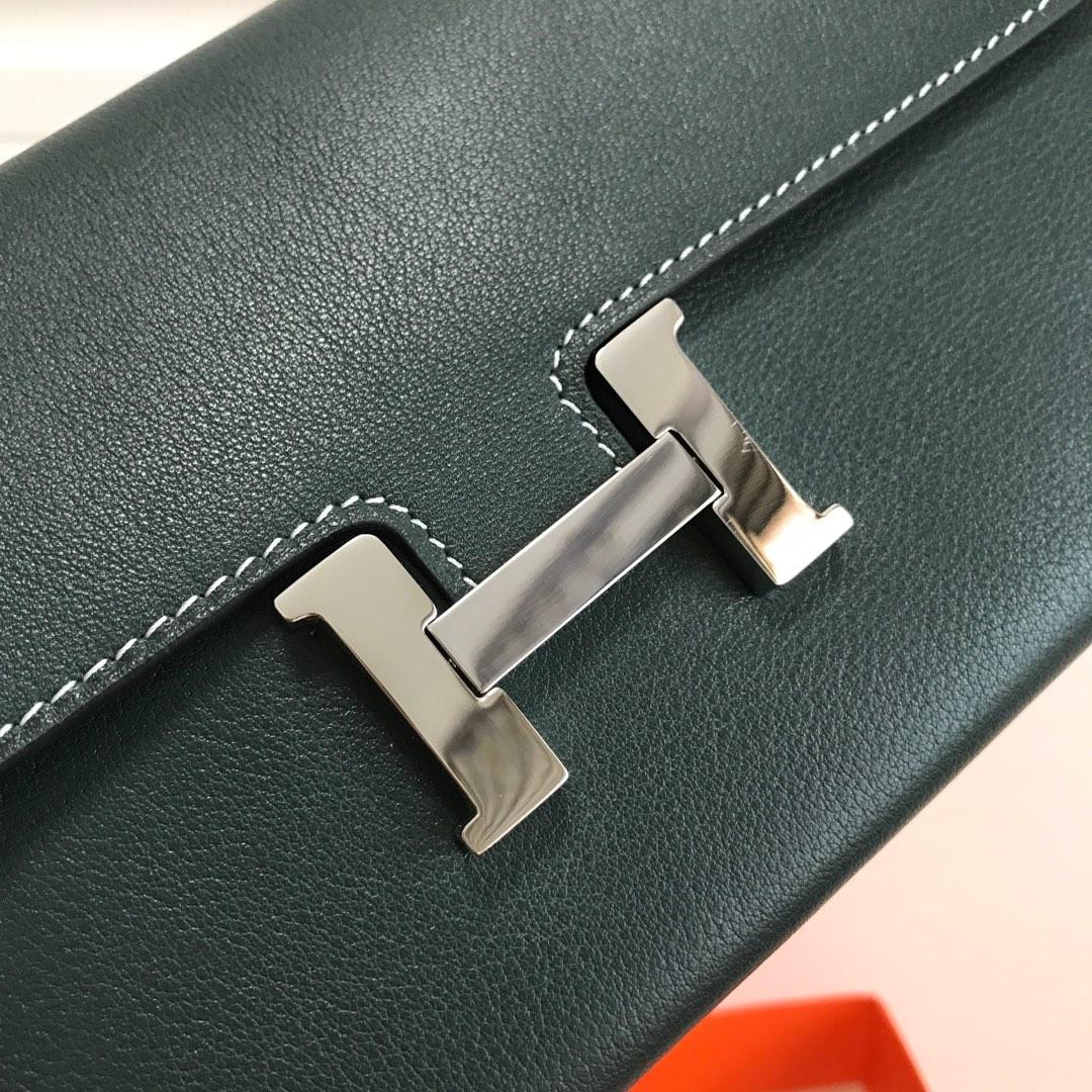 Top Replica HERMES Constance Long Wallet Gris Asphalt Epsom Blue with Silver-Tone Metal