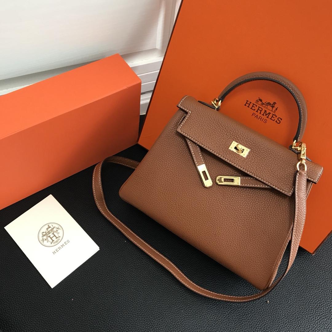 Hermes 25cm Kelly Bag Togo Leather Handbag Coffee