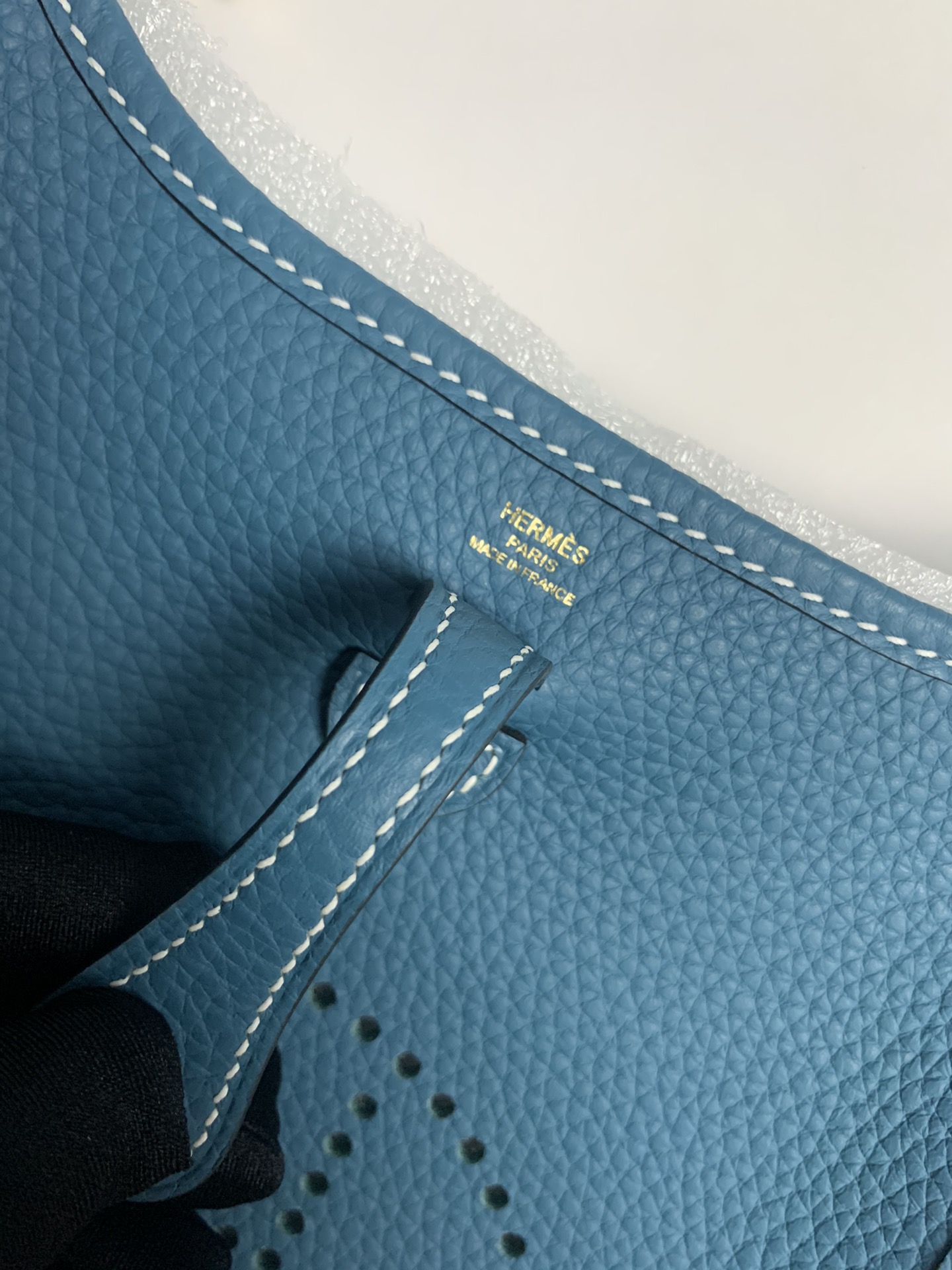 Replica Hermes Evelyne Mini Bag 17cm Original Togo Leather Light Blue