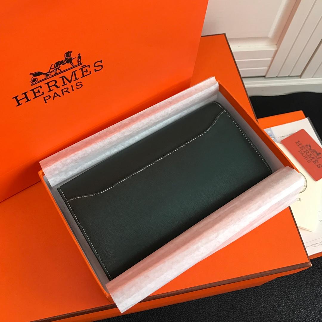 Top Replica HERMES Constance Long Wallet Gris Asphalt Epsom Blue with Silver-Tone Metal
