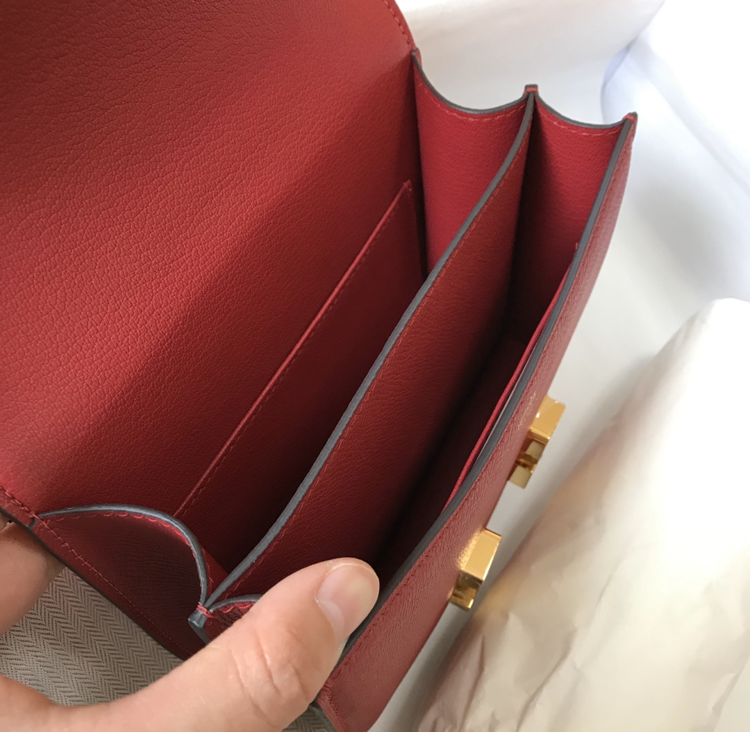 Replica Hermes Constance Bag Epsom Dark Red Lipstick Wiht Gold 19cm and 23cm