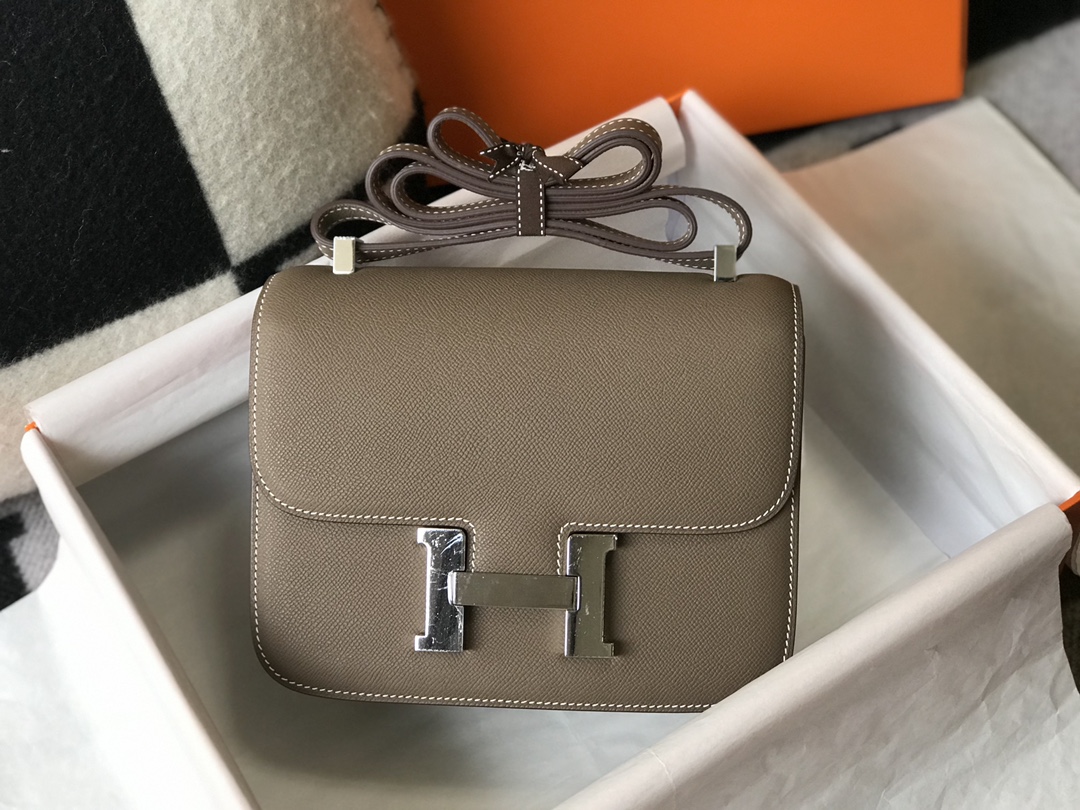 Replica Hermes Constance Bag Epsom Leather Gray Wiht White Gold 19cm and 23cm