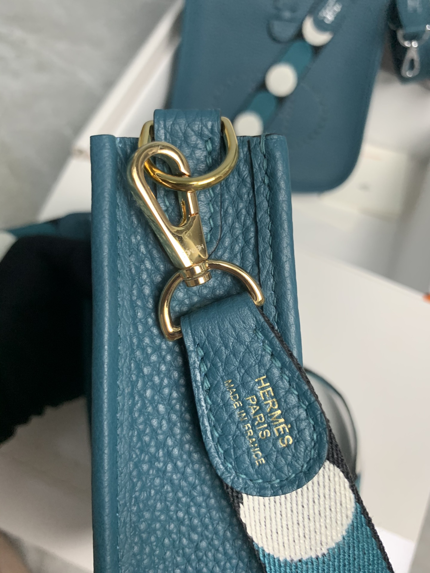 Replica Hermes Evelyne Mini Bag 17cm Original Togo Leather Blue-1