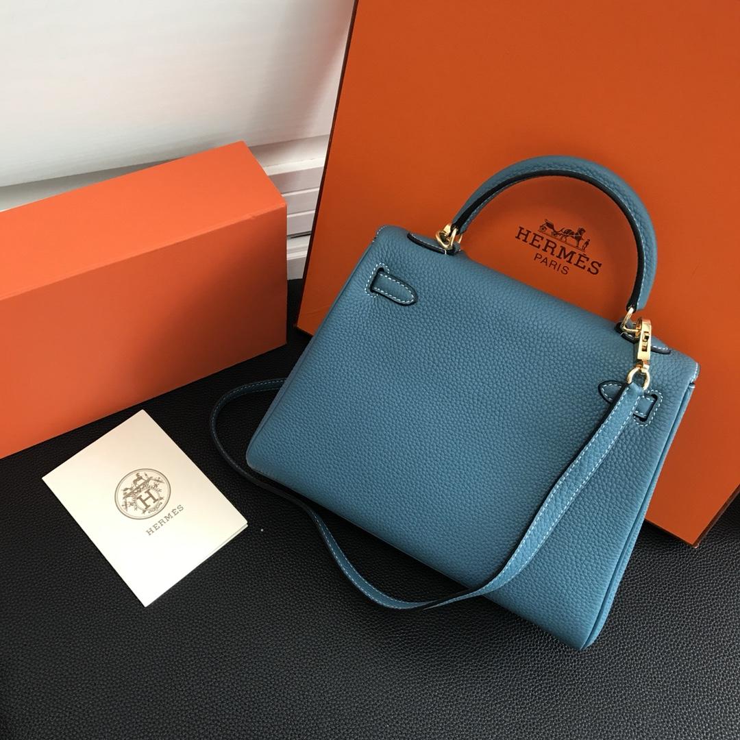 Hermes 25cm Kelly Bag Togo Leather Handbag Light Blue