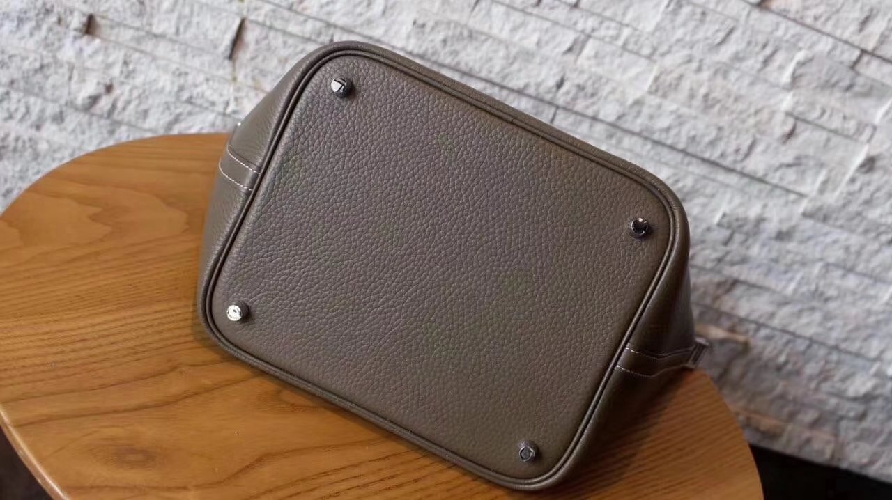 Hermes Picotin Lock Silver Leather Bag Grey