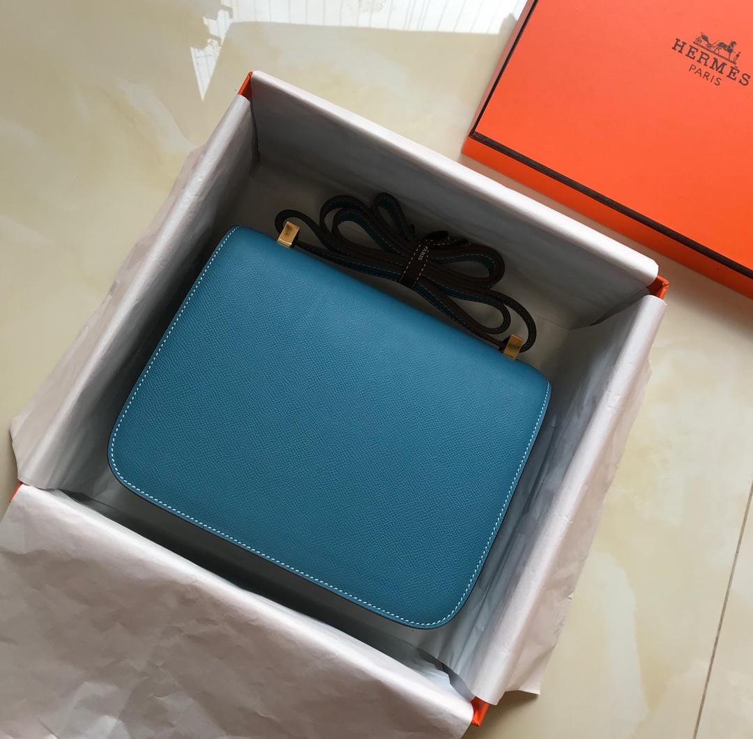 Original Copy Hermes Constance Shoulder Bag Light Blue With Gold 23cm and 18cm