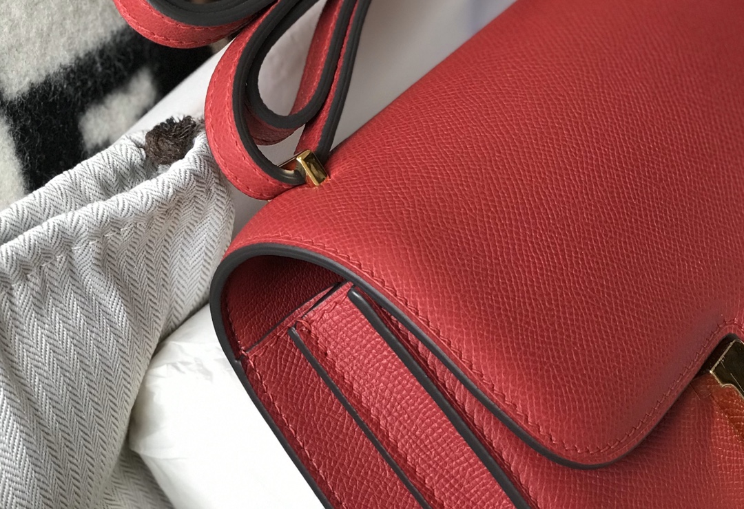 Replica Hermes Constance Bag Epsom Dark Red Lipstick Wiht Gold 19cm and 23cm