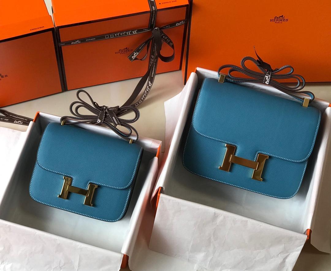 Original Copy Hermes Constance Shoulder Bag Light Blue With Gold 23cm and 18cm
