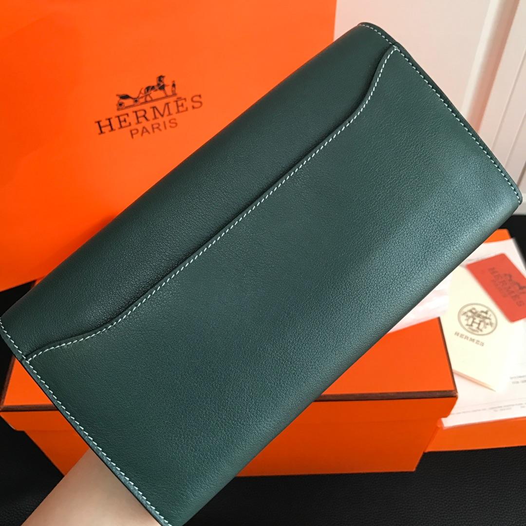 Top Replica HERMES Constance Long Wallet Gris Asphalt Epsom Blue with Silver-Tone Metal