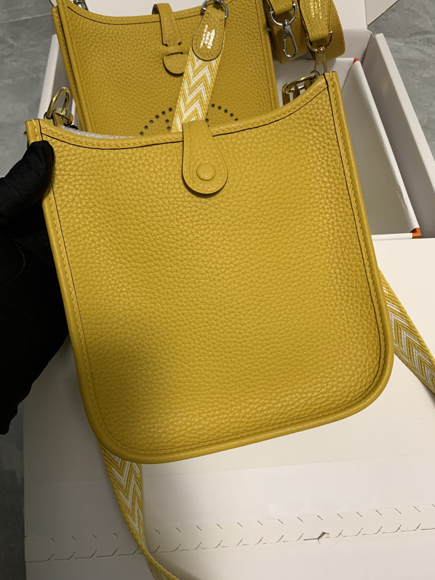 Replica Hermes Evelyne Mini Bag 17cm Original Togo Leather Yellow-1