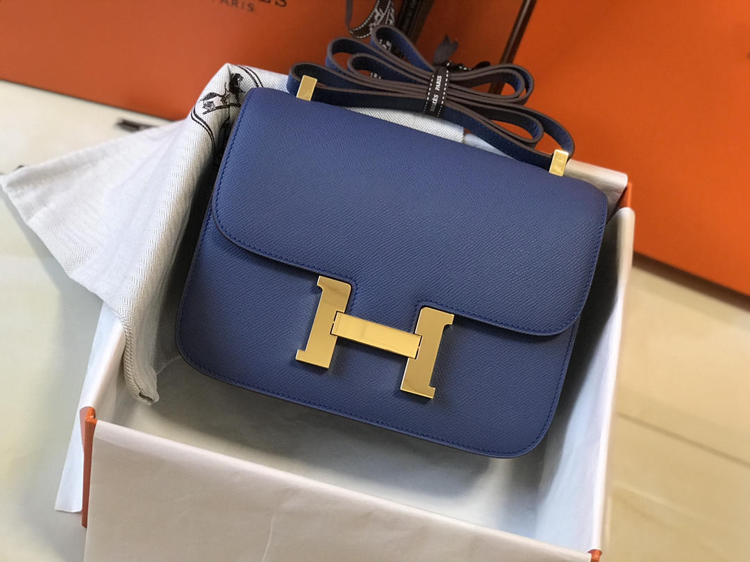 Original Copy Hermes Constance Shoulder Bag Dark Blue With Gold 23cm and 18cm