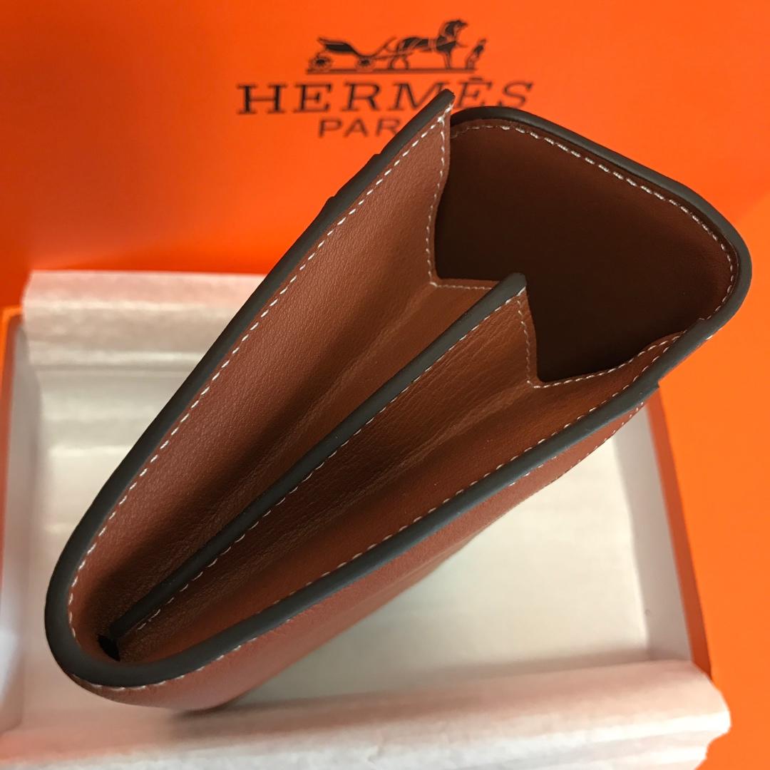 Top Replica HERMES Constance Long Wallet Gris Asphalt Epsom Coffee with Silver-Tone Metal