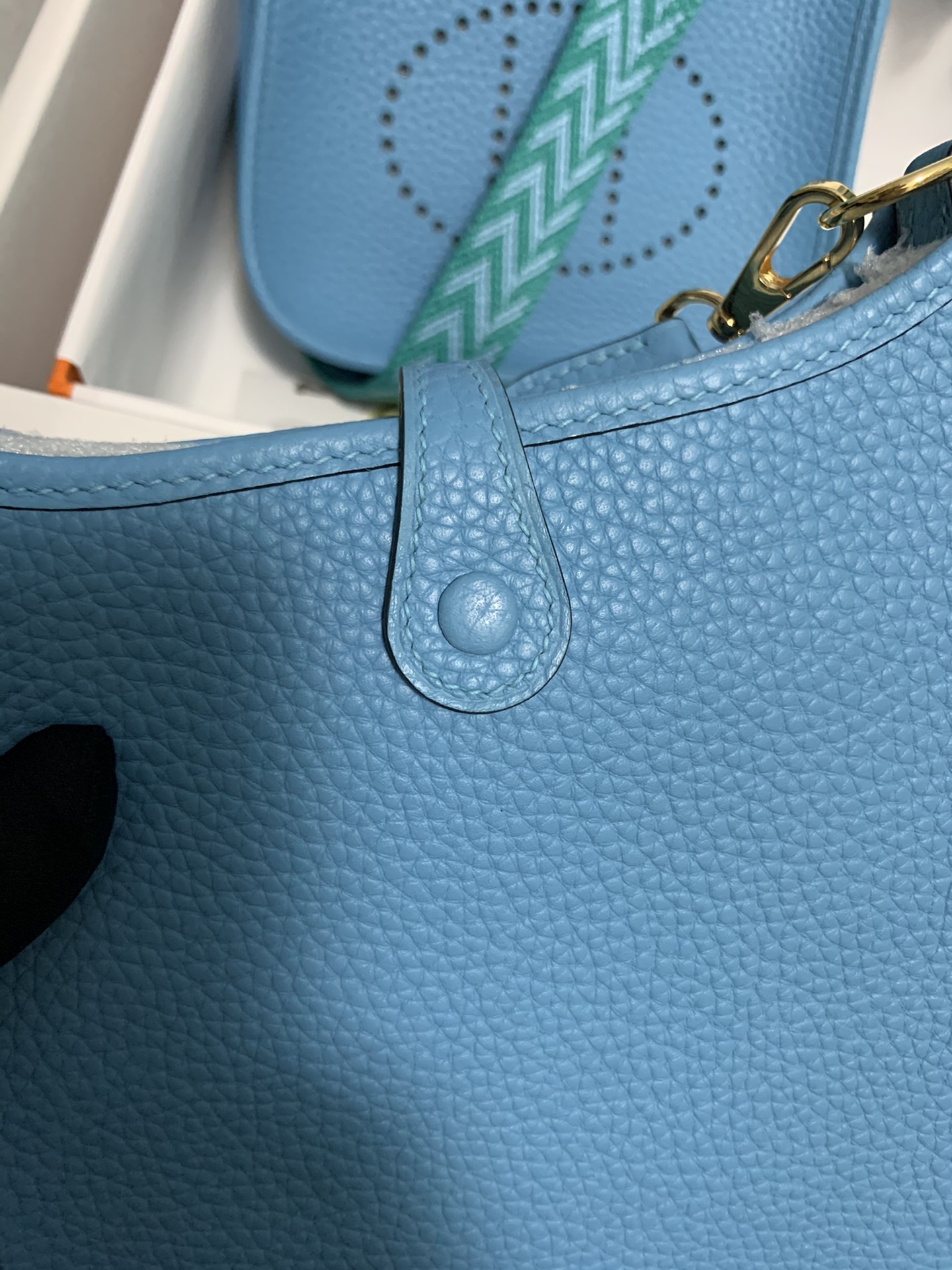 Replica Hermes Evelyne Mini Bag 17cm Original Togo Leather Light Blue-1