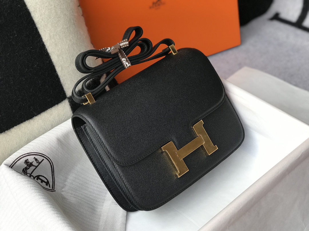 Replica Hermes Constance Bag Epsom Leather Black Wiht Gold 19cm and 23cm