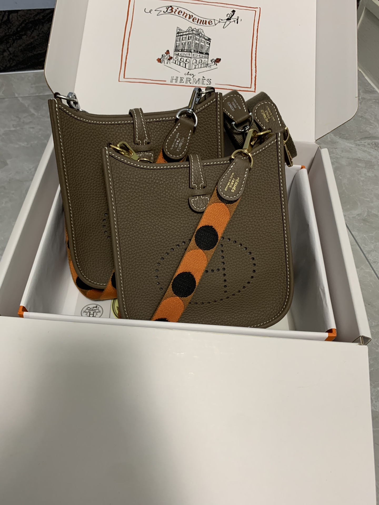 Replica Hermes Evelyne Mini Bag 17cm Original Togo Leather Dark Gray-1