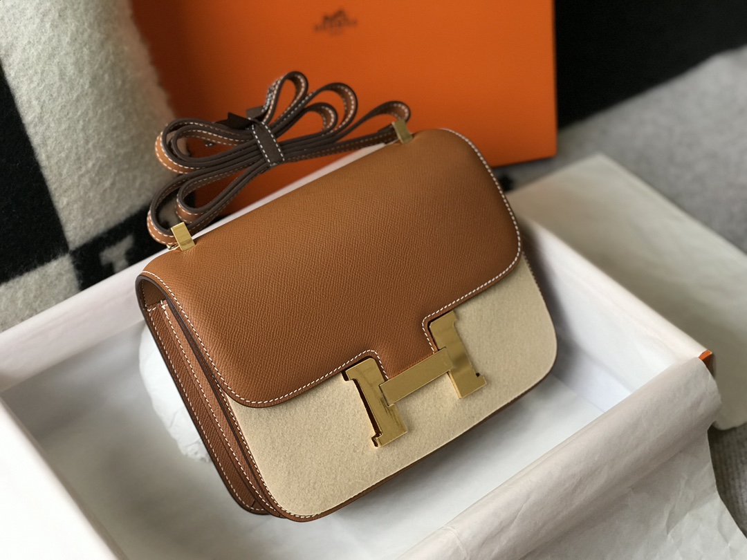 Replica Hermes Constance Bag Epsom Leather Brown Wiht Gold 19cm and 23cm