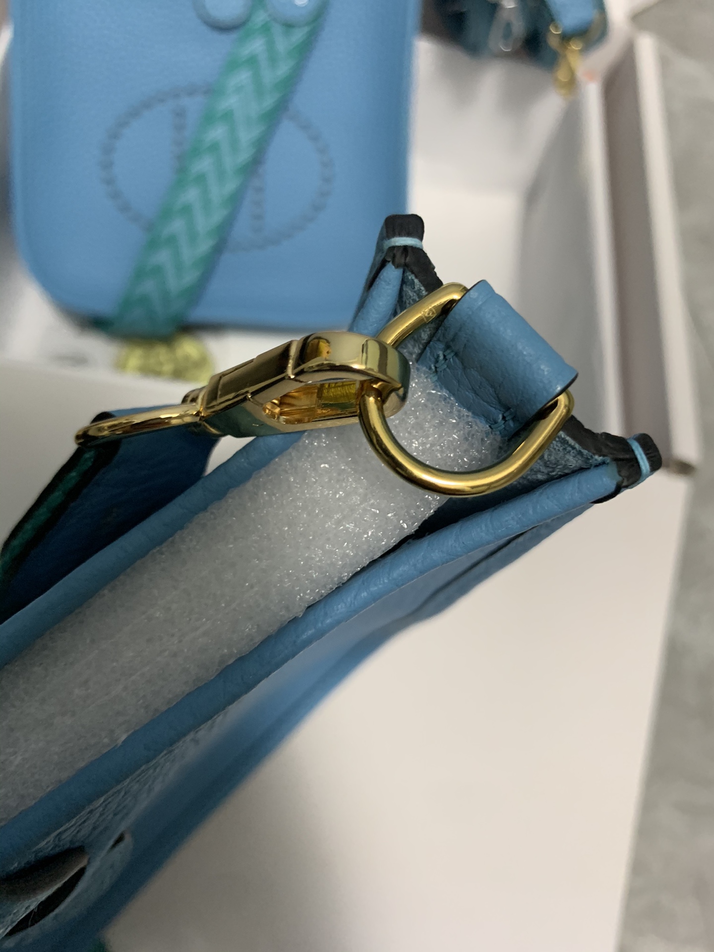 Replica Hermes Evelyne Mini Bag 17cm Original Togo Leather Light Blue-1