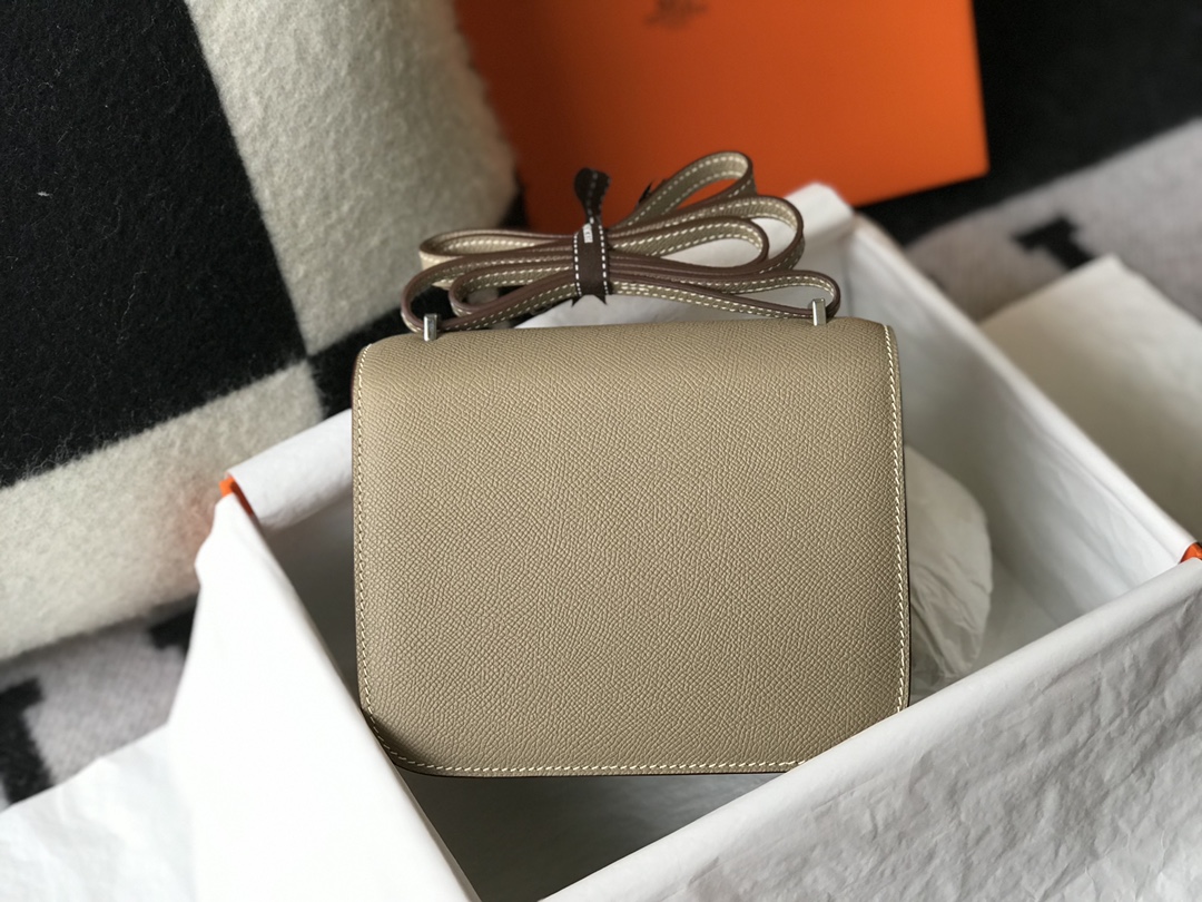 Replica Hermes Constance Bag Epsom Leather Light Gray Wiht White Gold 19cm and 23cm