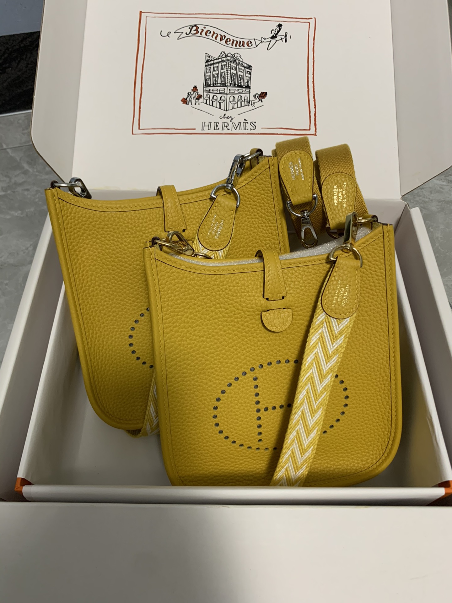 Replica Hermes Evelyne Mini Bag 17cm Original Togo Leather Yellow-1