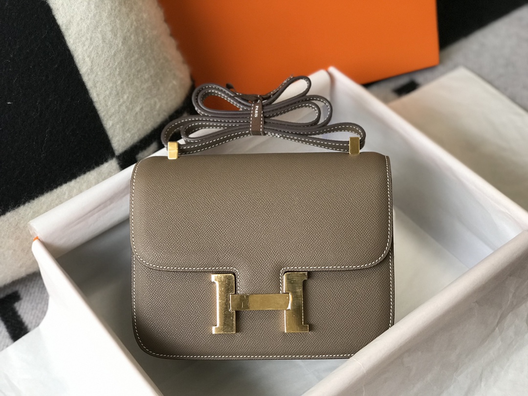 Replica Hermes Constance Bag Epsom Leather Gray Wiht Gold 19cm and 23cm