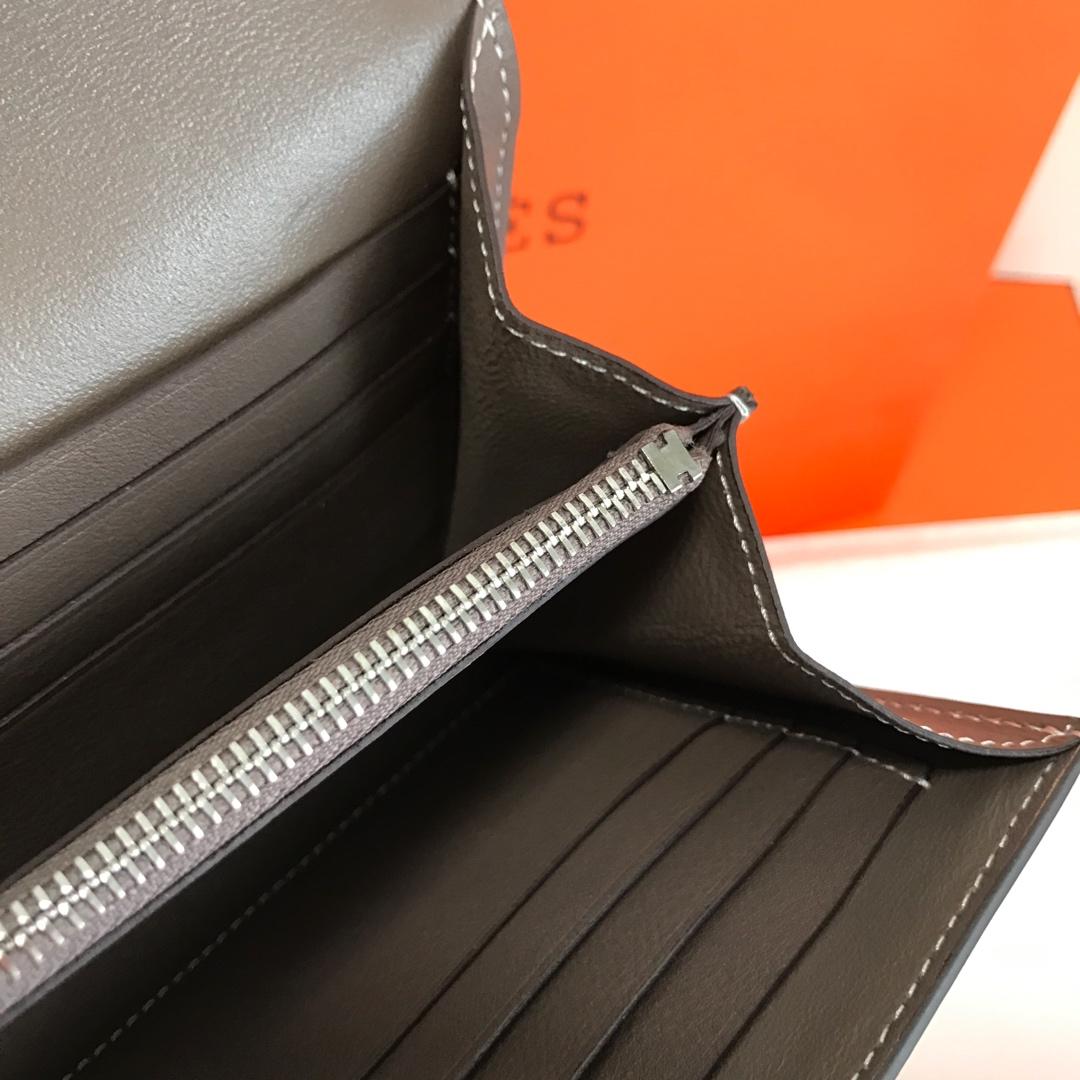 Top Replica HERMES Constance Long Wallet Gris Asphalt Epsom Grey with Silver-Tone Metal