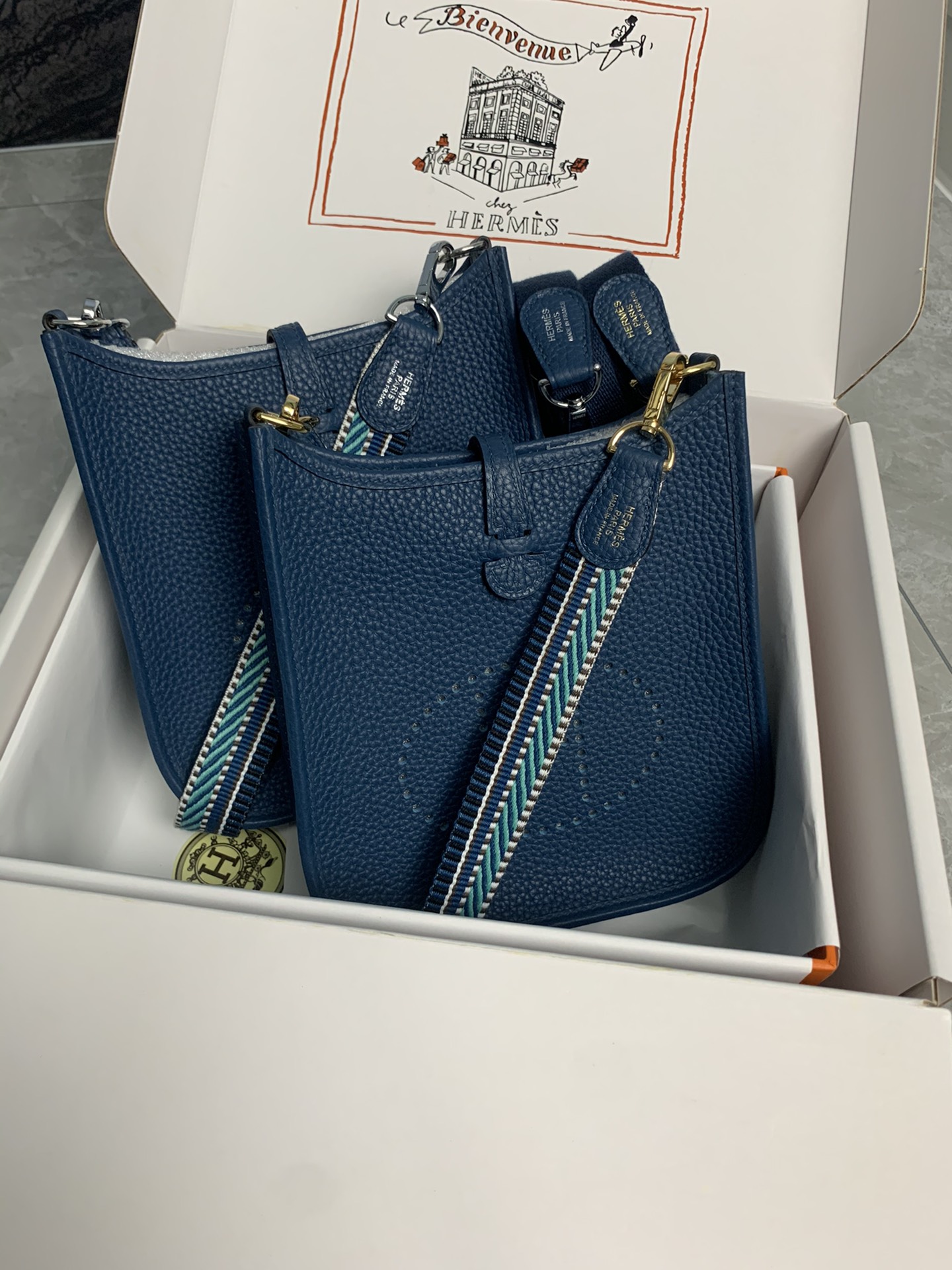 Replica Hermes Evelyne Mini Bag 17cm Original Togo Leather Blue