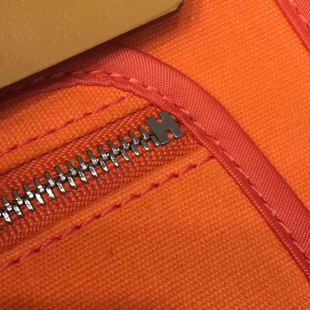 Top Replica Hermes Herbag 31cm Burgundy Canvas Bag Orange and Coffee