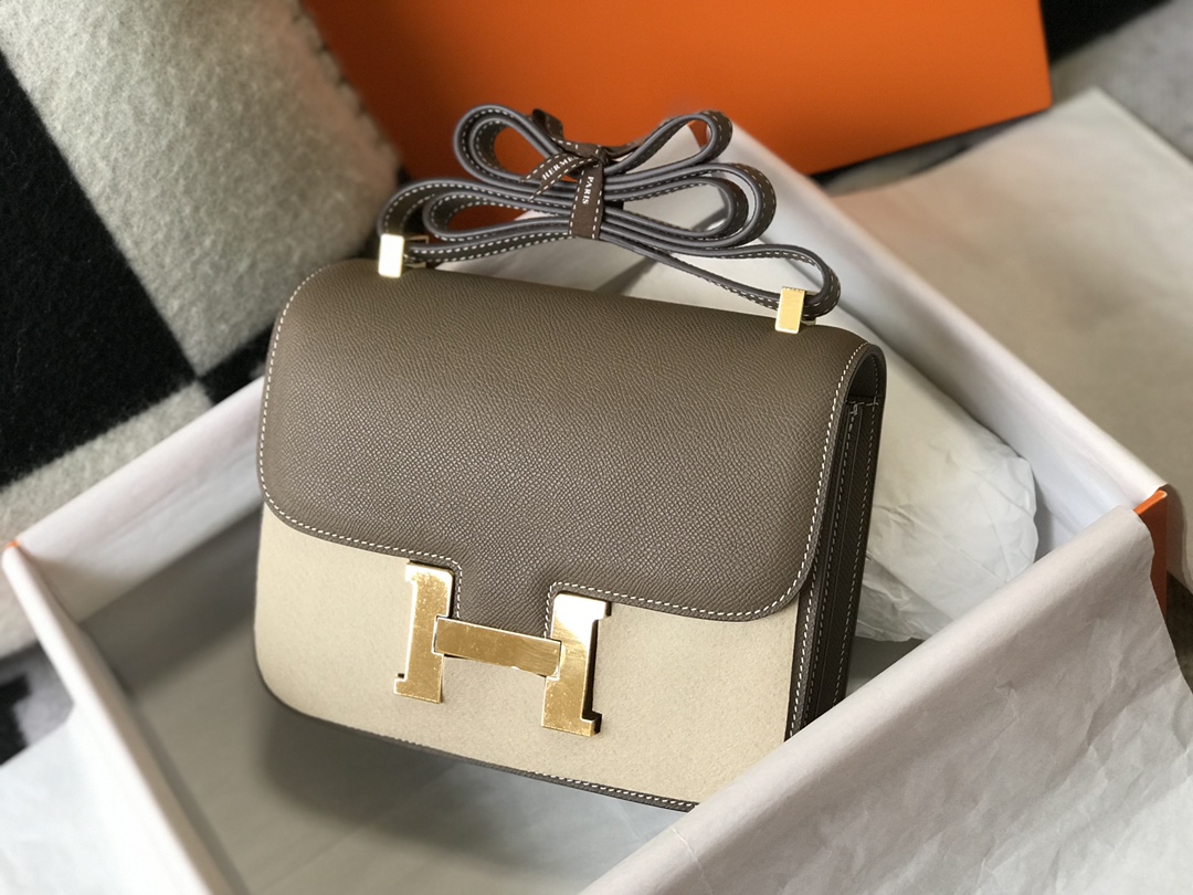 Replica Hermes Constance Bag Epsom Leather Gray Wiht Gold 19cm and 23cm