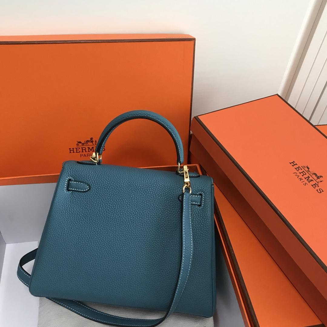 Hermes 25cm Kelly Bag Togo Leather Handbag Light Blue