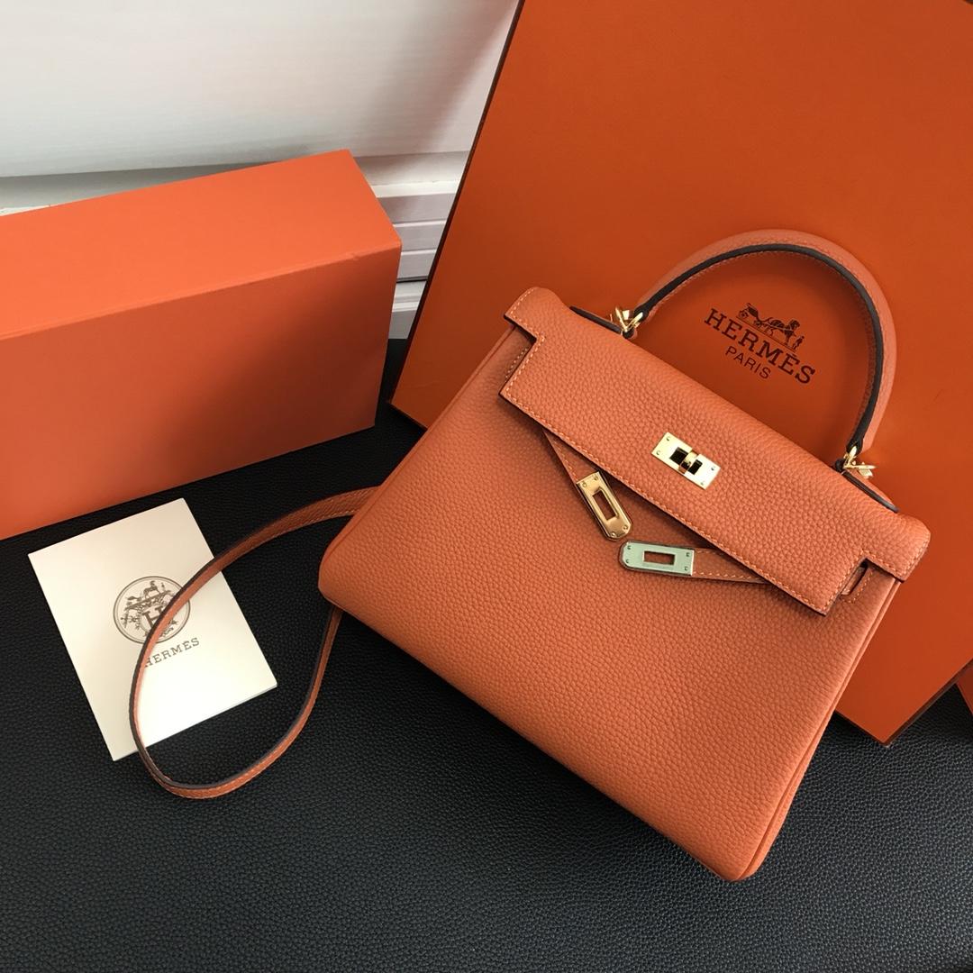 Hermes 25cm Kelly Bag Togo Leather Handbag Orange
