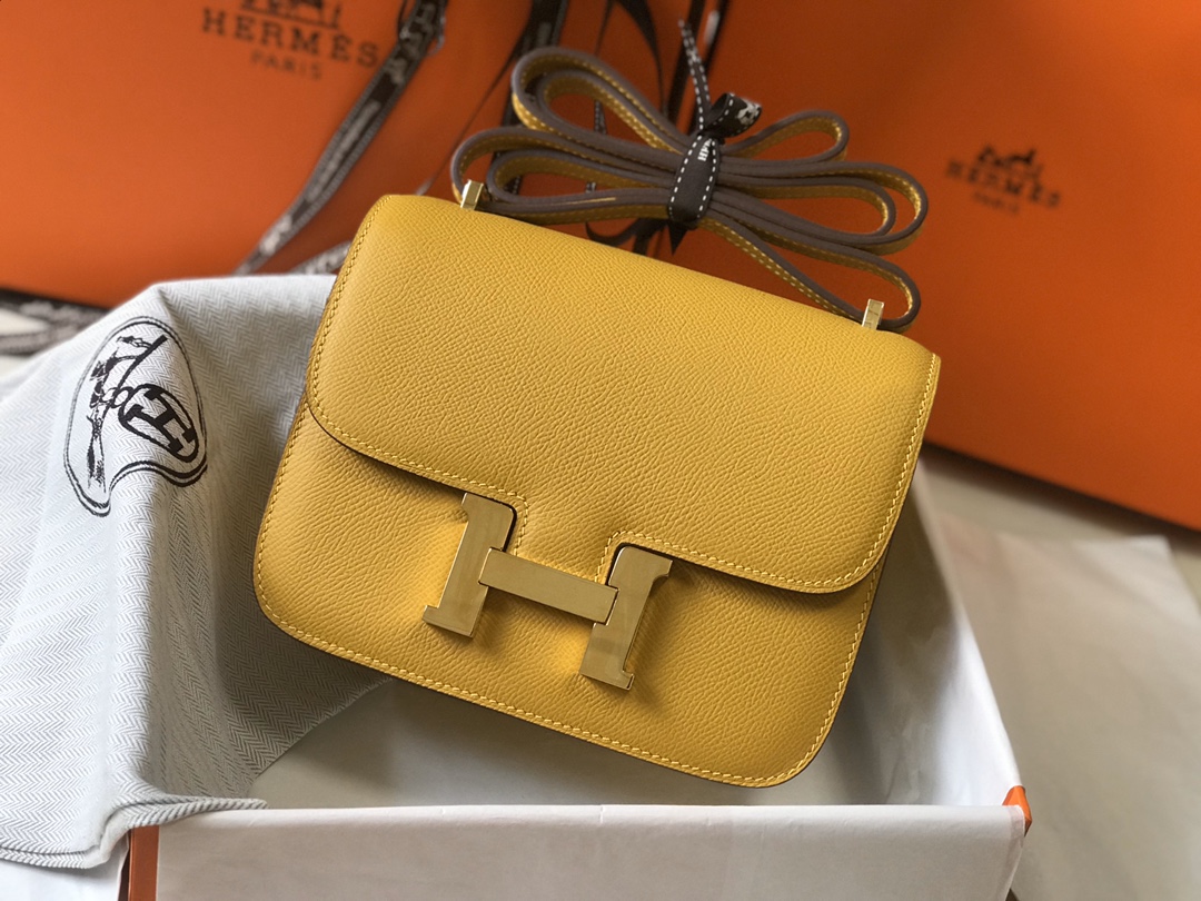 Replica Hermes Constance Bag Epsom Amber Lipstick Wiht Gold 19cm and 23cm