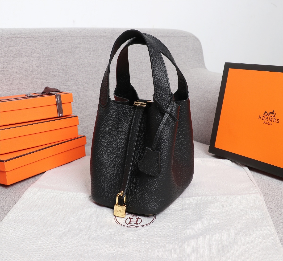 Replica Hermes Picotin Lock Bag 18cm and 22cm Black with Gold Hardware