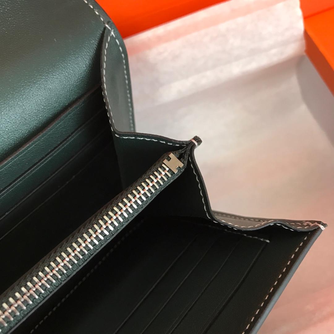 Top Replica HERMES Constance Long Wallet Gris Asphalt Epsom Blue with Silver-Tone Metal