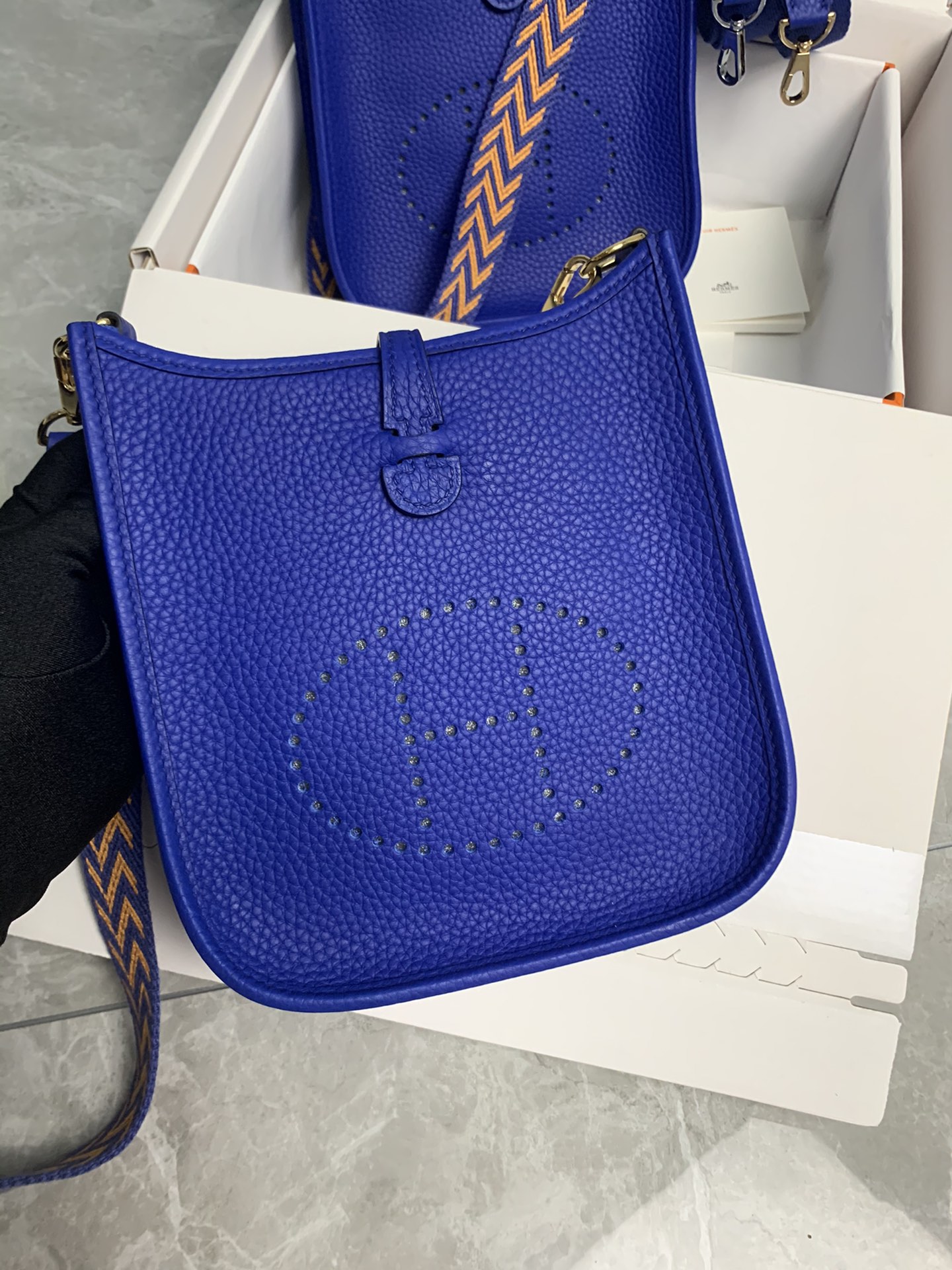 Replica Hermes Evelyne Mini Bag 17cm Original Togo Leather Dark Blue