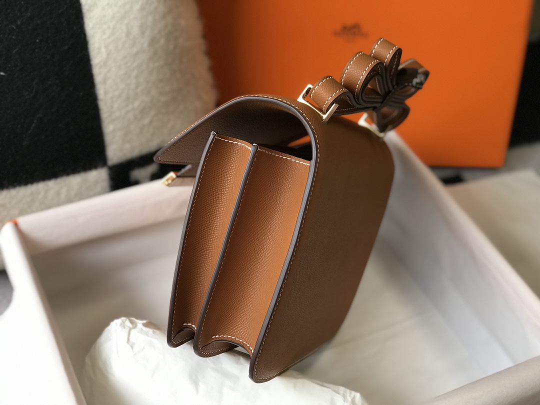 Replica Hermes Constance Bag Epsom Leather Brown Wiht Gold 19cm and 23cm