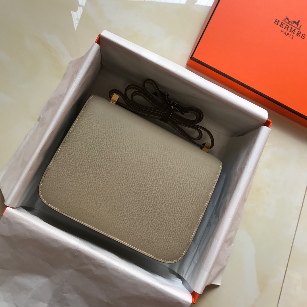 Replica Hermes Constance Bag Epsom Leather Light Gray Wiht Gold 19cm and 23cm