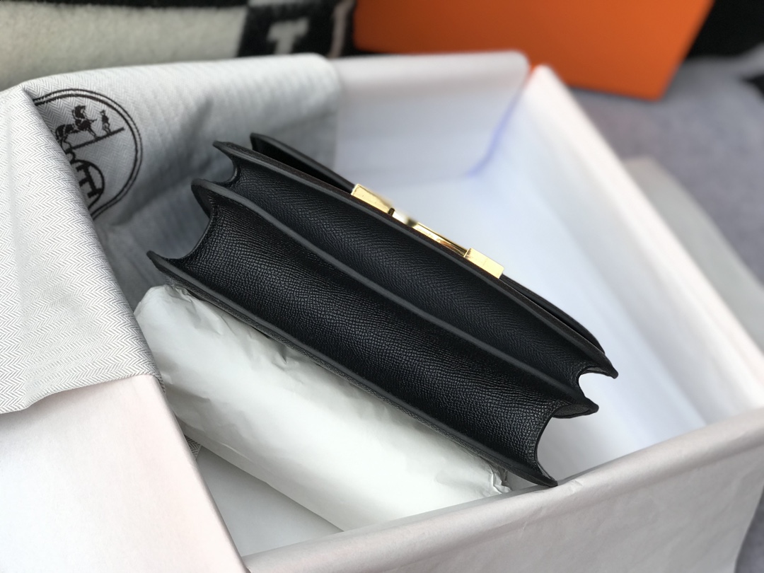 Replica Hermes Constance Bag Epsom Leather Black Wiht Gold 19cm and 23cm