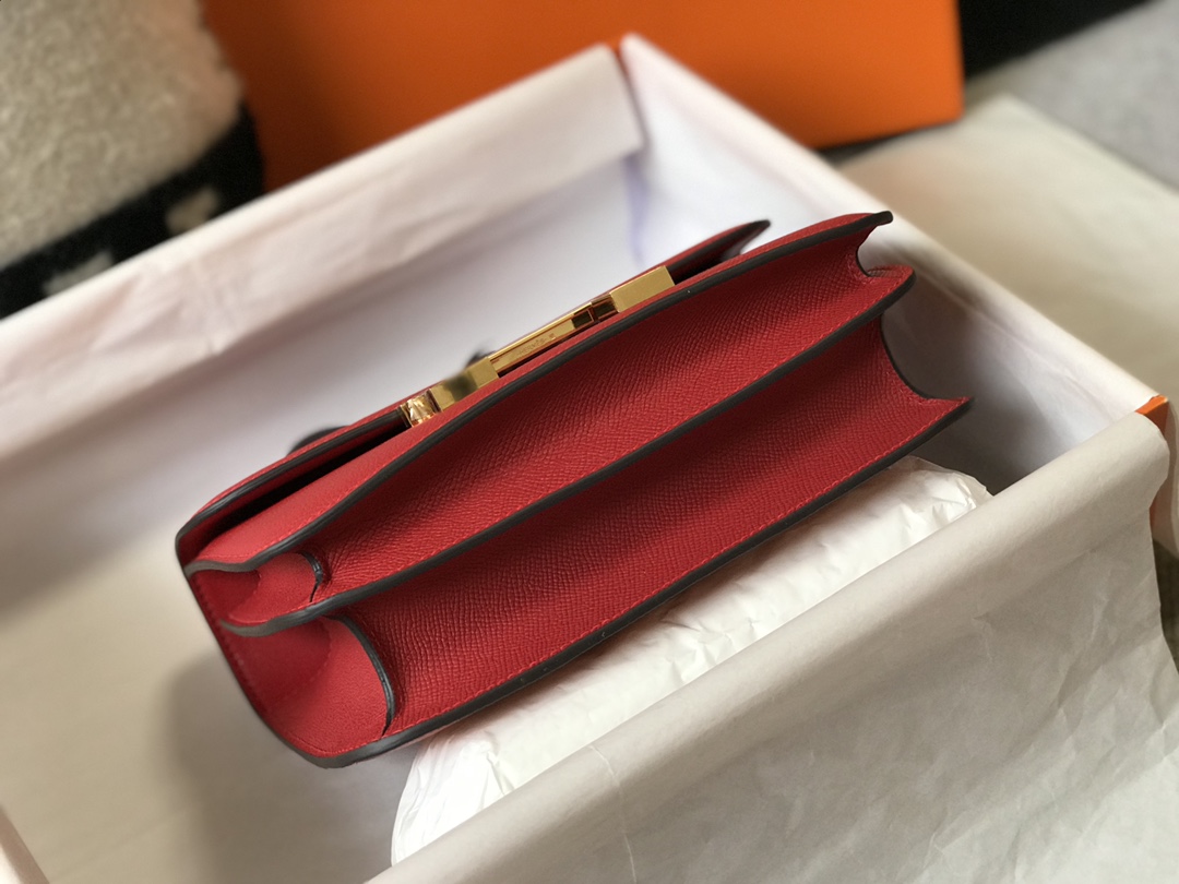 Replica Hermes Constance Bag Epsom Leather Red Wiht Gold 19cm and 23cm