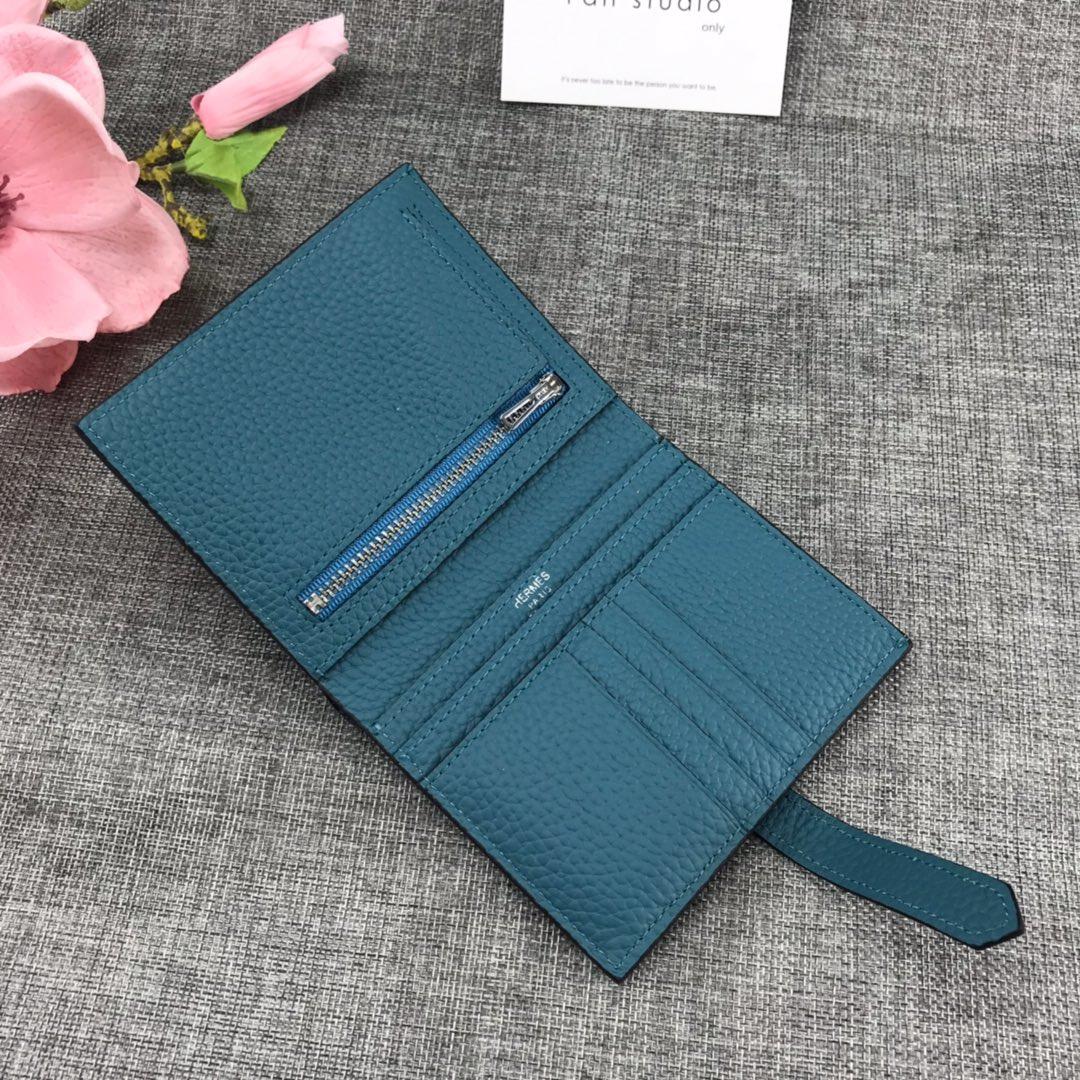 Best Price H5120 Hermes Bearn Short Wallet in Epsom Calfskin Blue