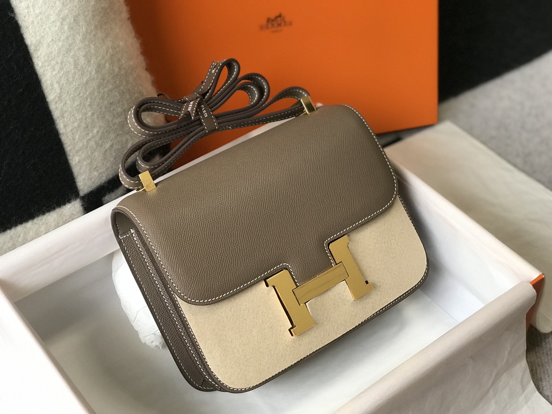 Replica Hermes Constance Bag Epsom Leather Gray Wiht Gold 19cm and 23cm