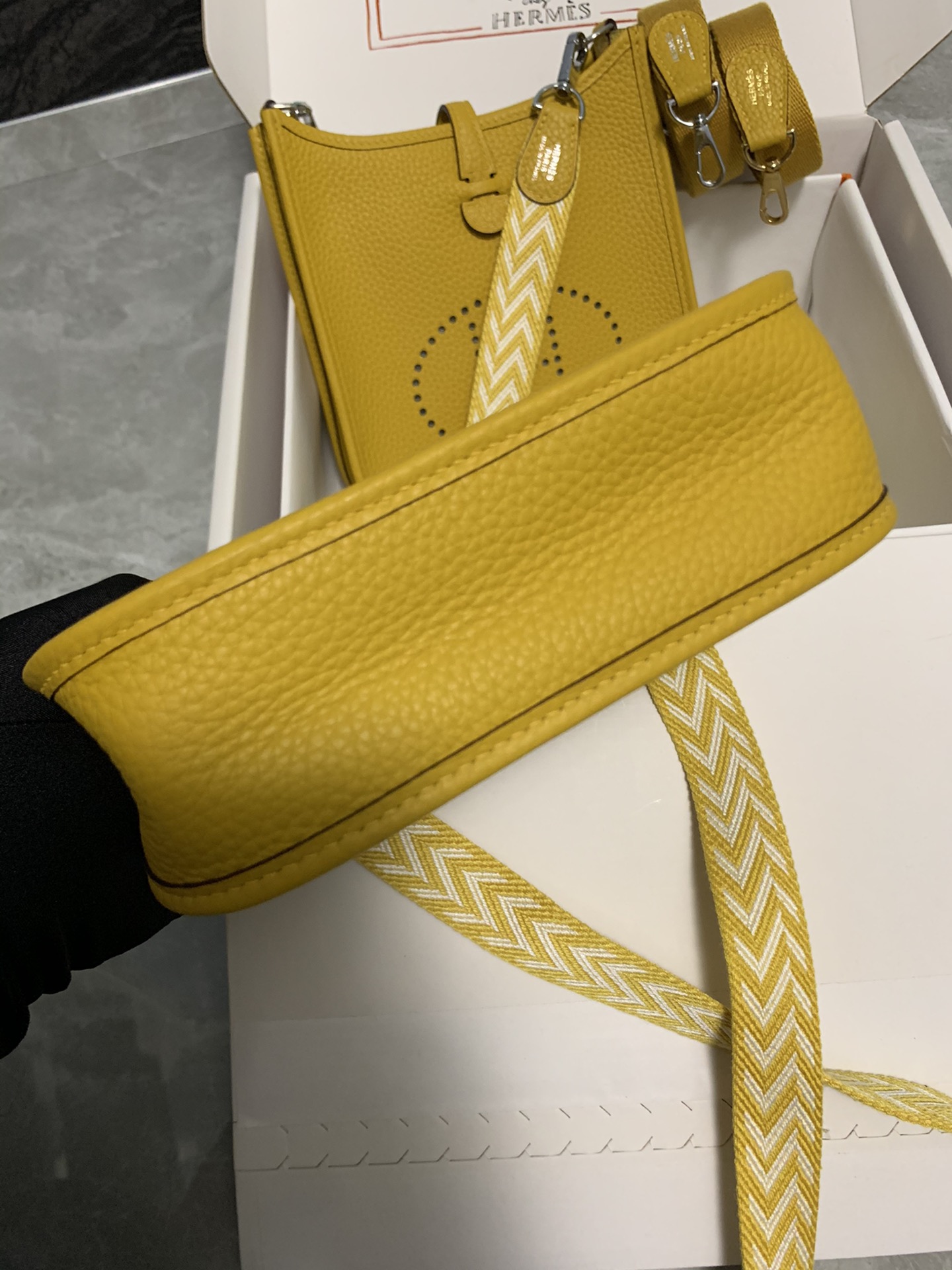 Replica Hermes Evelyne Mini Bag 17cm Original Togo Leather Yellow-1