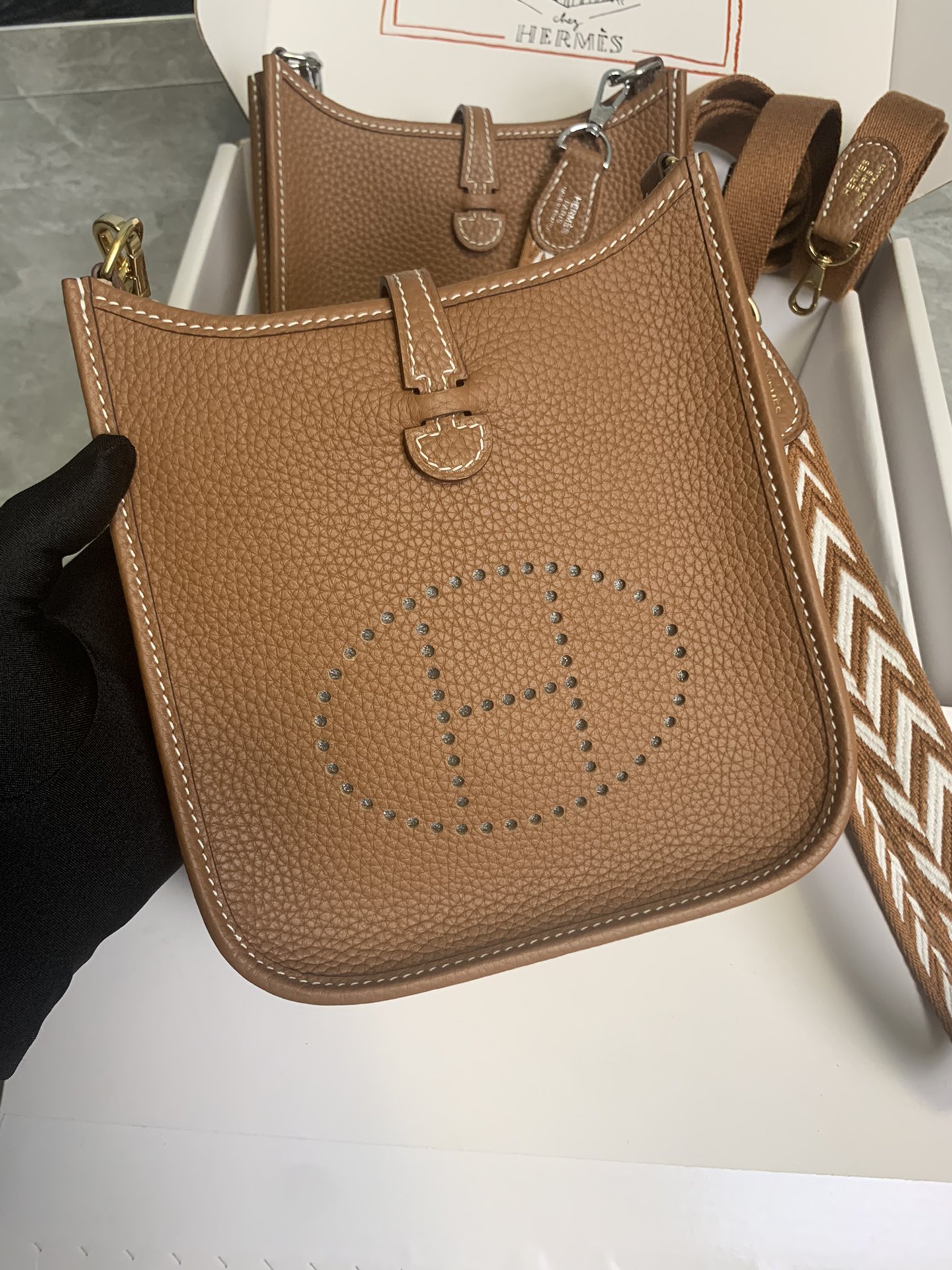 Replica Hermes Evelyne Mini Bag 17cm Original Togo Coffee